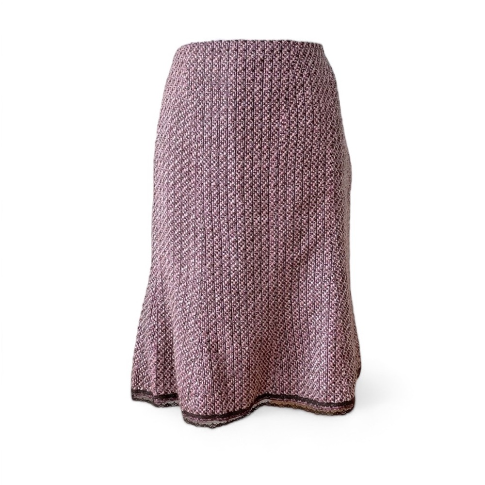Vintage Y2K Brown Pink Tweed Lace Trim MIDI Tulip Skirt Size M (10) NWT